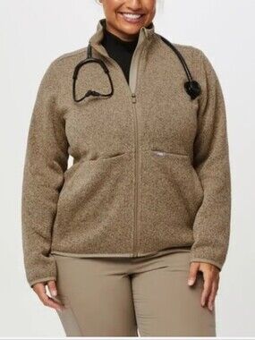 Figs On Shift Sweater Knit Full Zip Up Jacket Latte